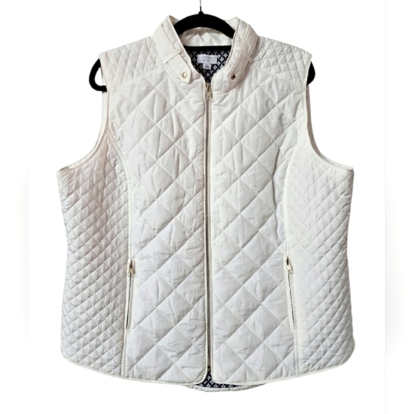 Crown & Ivy White Quilted Puffer Vest Gold Zip up w/ Zip Pockets Collar Size XXL - Picture 4 of 16